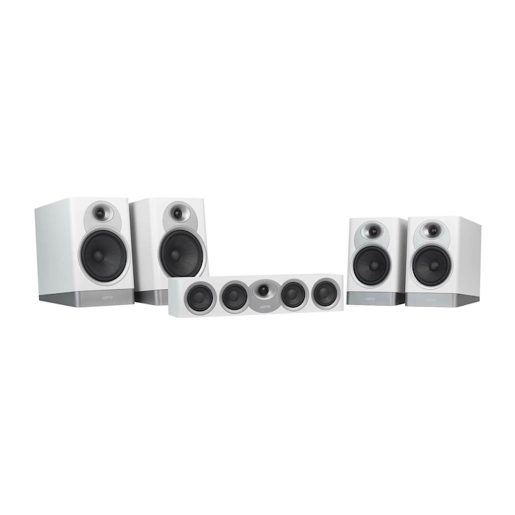 white surround sound speakers